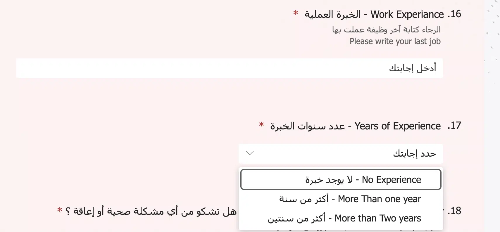 الرجاء كتابة آخر وظيفة عملت بها